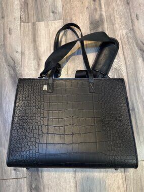 BÉIS The Large Work Tote Black Croc Faux Leather Structured Bag Detachable Strap